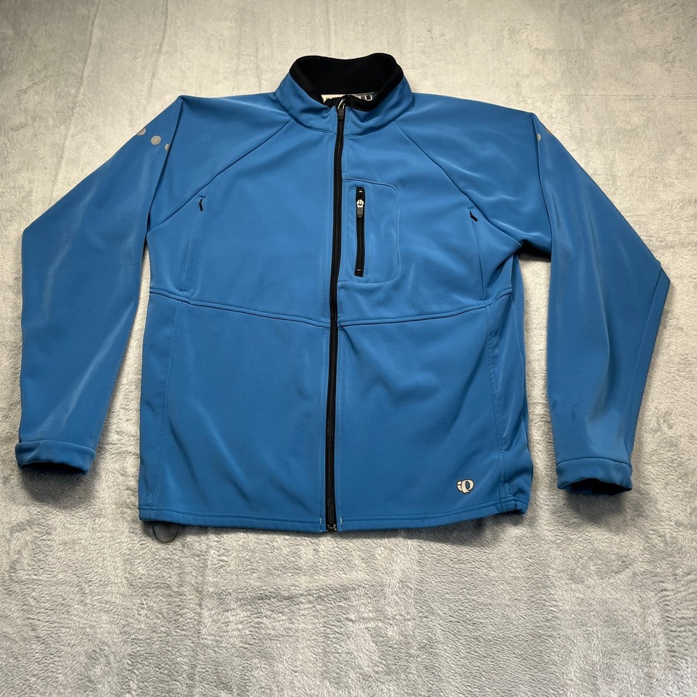Vintage Pearl Izumi Cycling Jacket Mens Blue Softshell Fleece Lined Reflective L